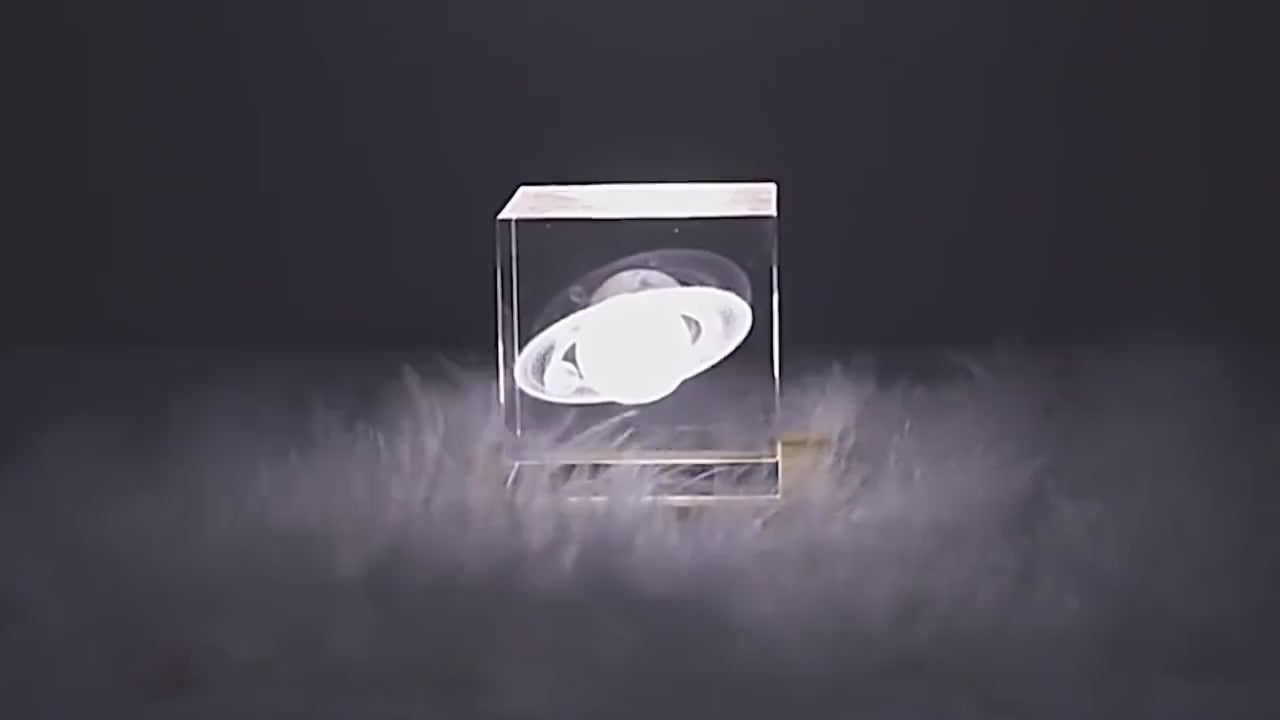 Mesmerising LED Moon Galaxy Crystal Cube | Glass Table Lamp Night Light | Comes with Gift Wrapping Box