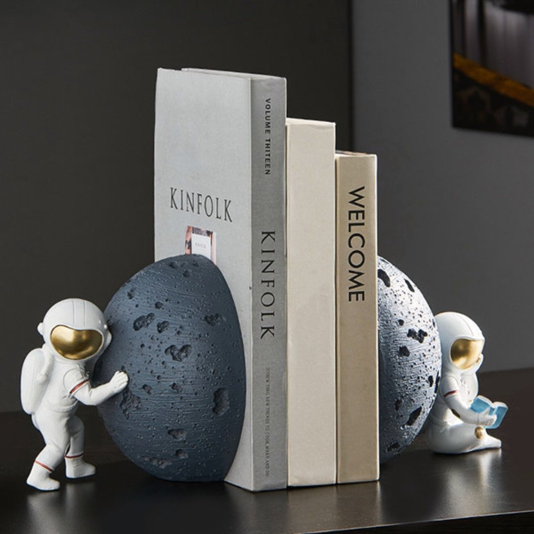 Astronaut and Moon Bookends (Set of 2) - Space Mesmerise - Space Gifts | Lamps | Statues | Home Decor