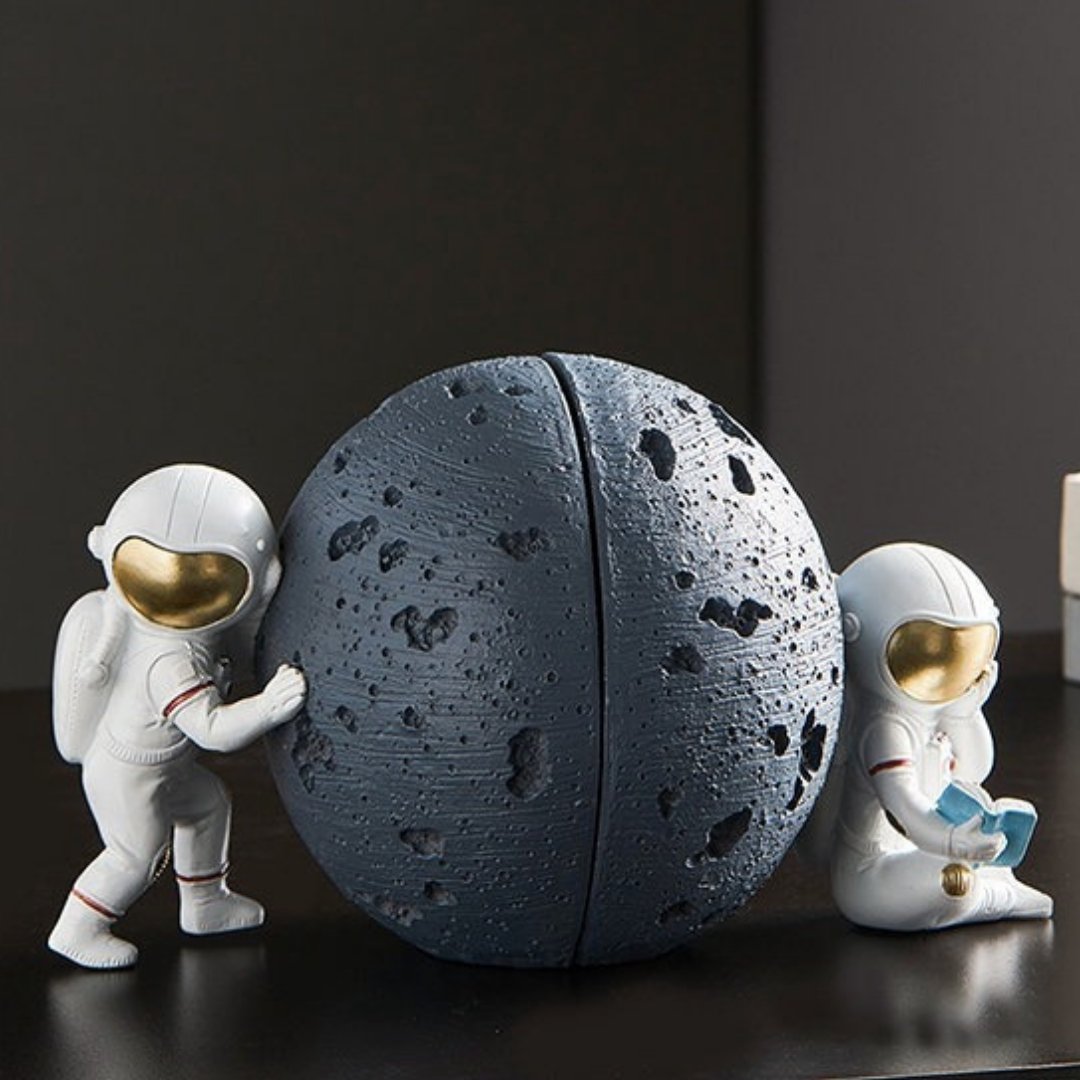 Astronaut and Moon Bookends (Set of 2) - Space Mesmerise - Space Gifts | Lamps | Statues | Home Decor