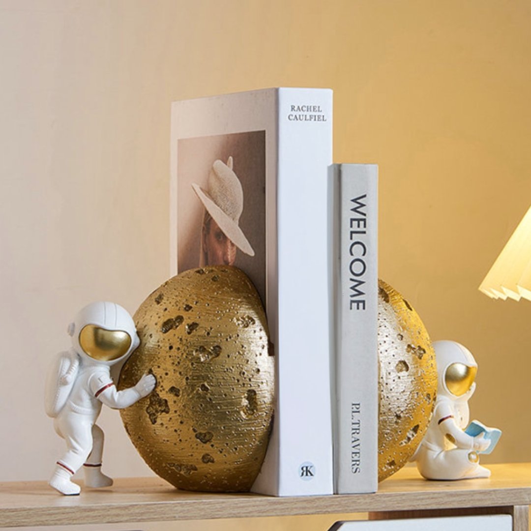 Astronaut and Moon Bookends (Set of 2) - Space Mesmerise - Space Gifts | Lamps | Statues | Home Decor