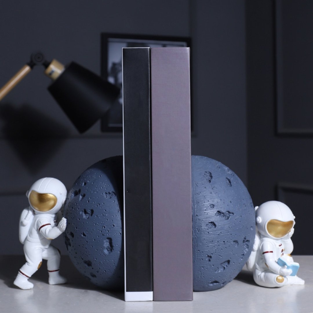 Astronaut and Moon Bookends (Set of 2) - Space Mesmerise - Space Gifts | Lamps | Statues | Home Decor