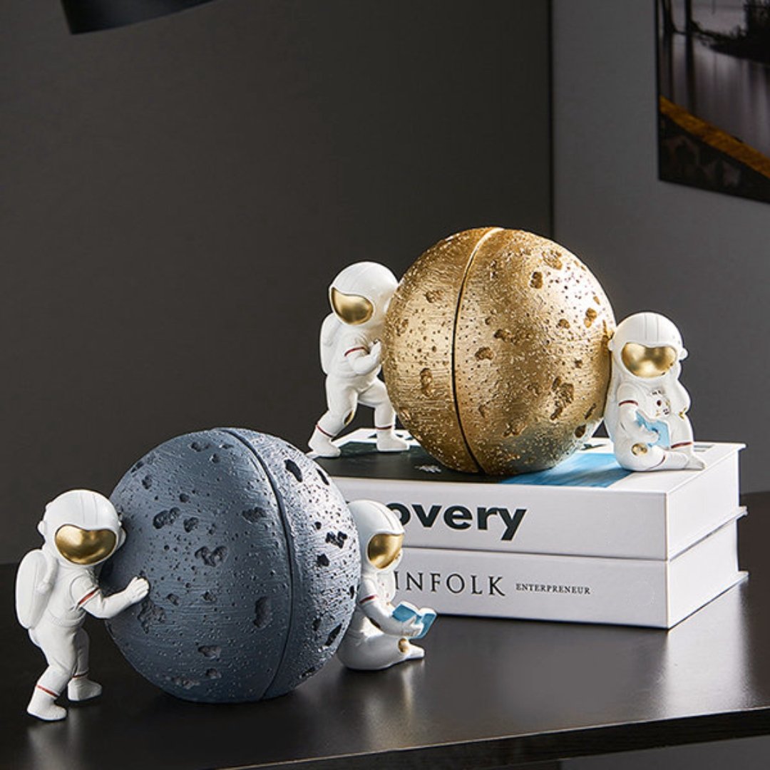 Astronaut and Moon Bookends (Set of 2) - Space Mesmerise - Space Gifts | Lamps | Statues | Home Decor