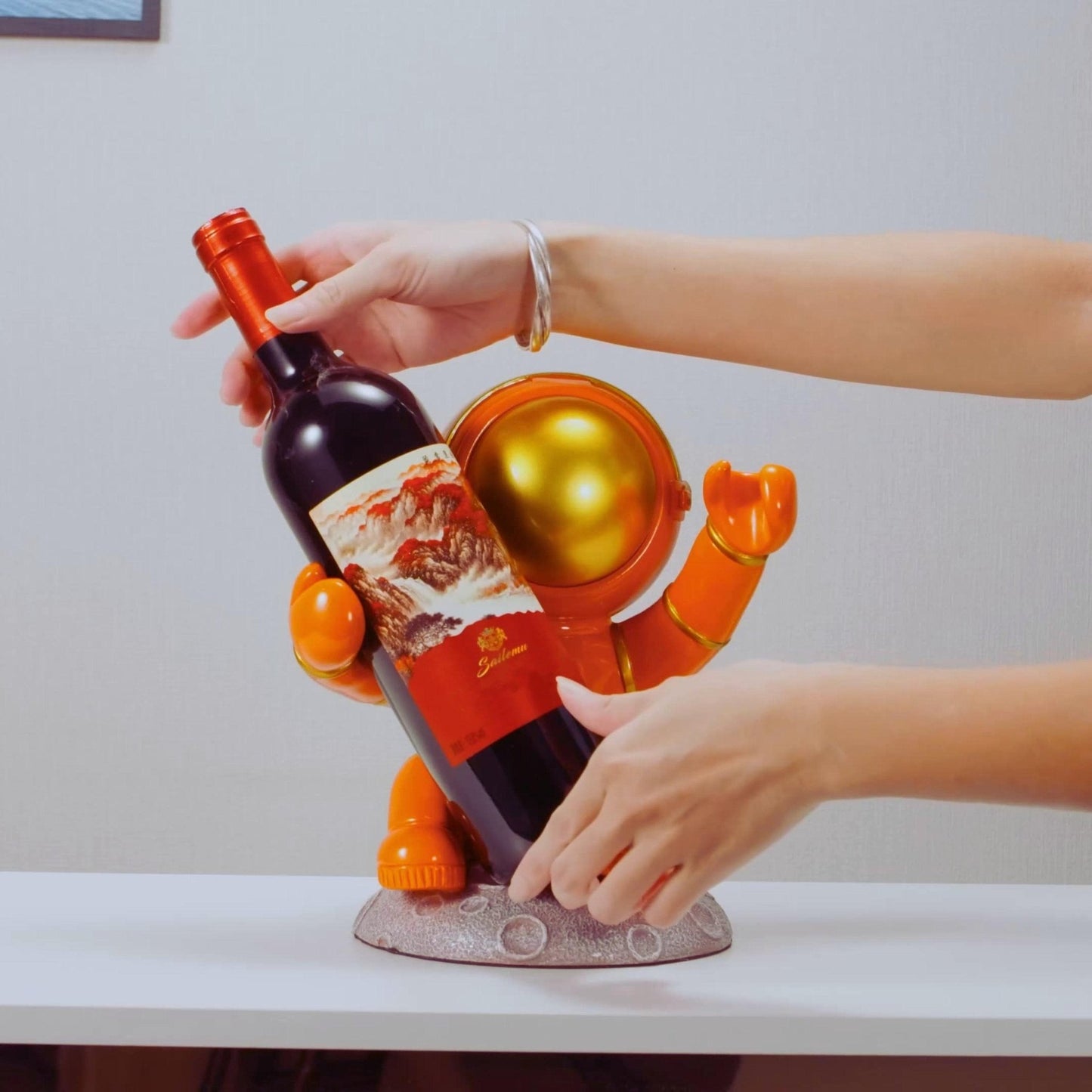 Astronaut Wine Bottle & Corkscrew Holder - Space Mesmerise - Space Gifts | Lamps | Statues | Home Decor
