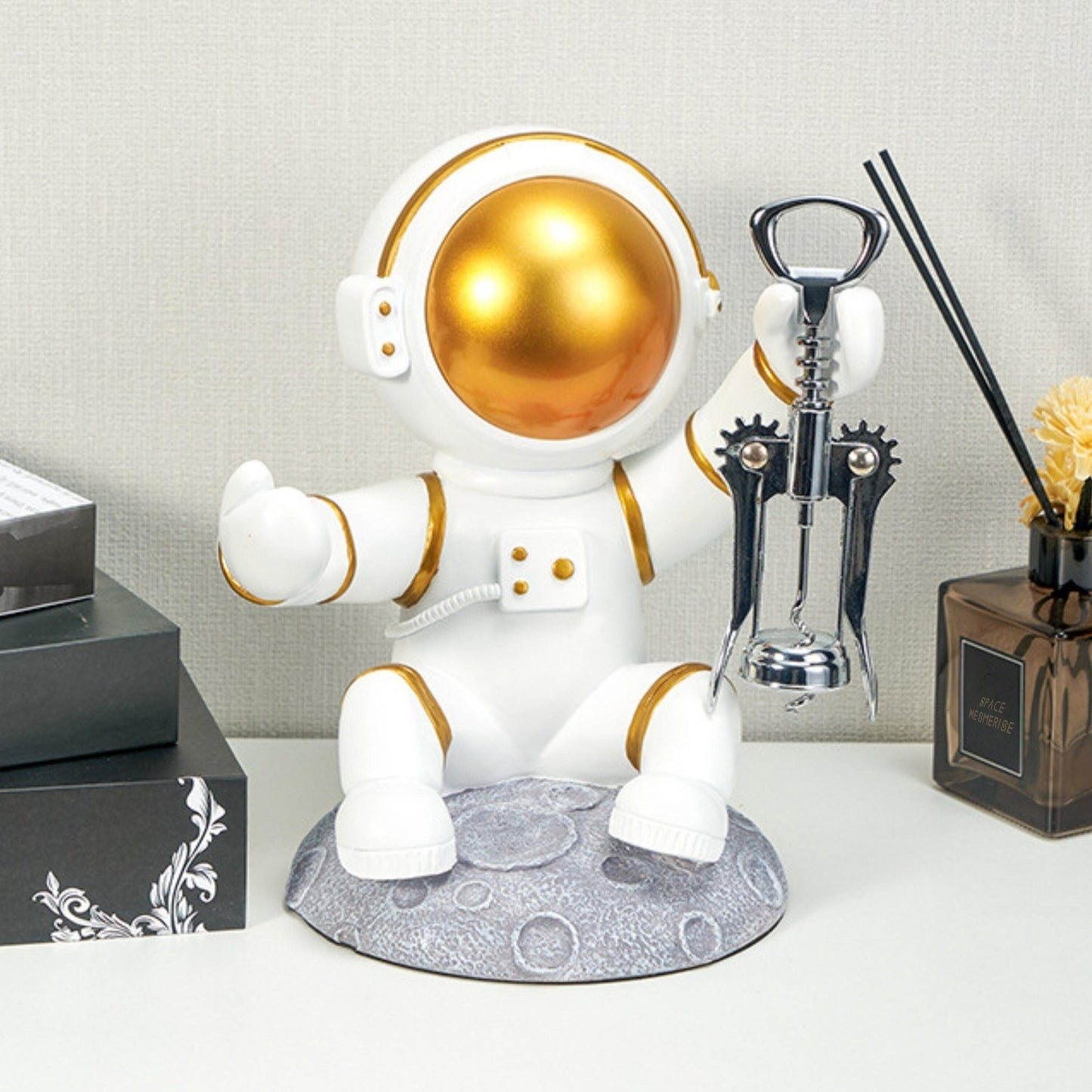 Astronaut Wine Bottle & Corkscrew Holder - Space Mesmerise - Space Gifts | Lamps | Statues | Home Decor