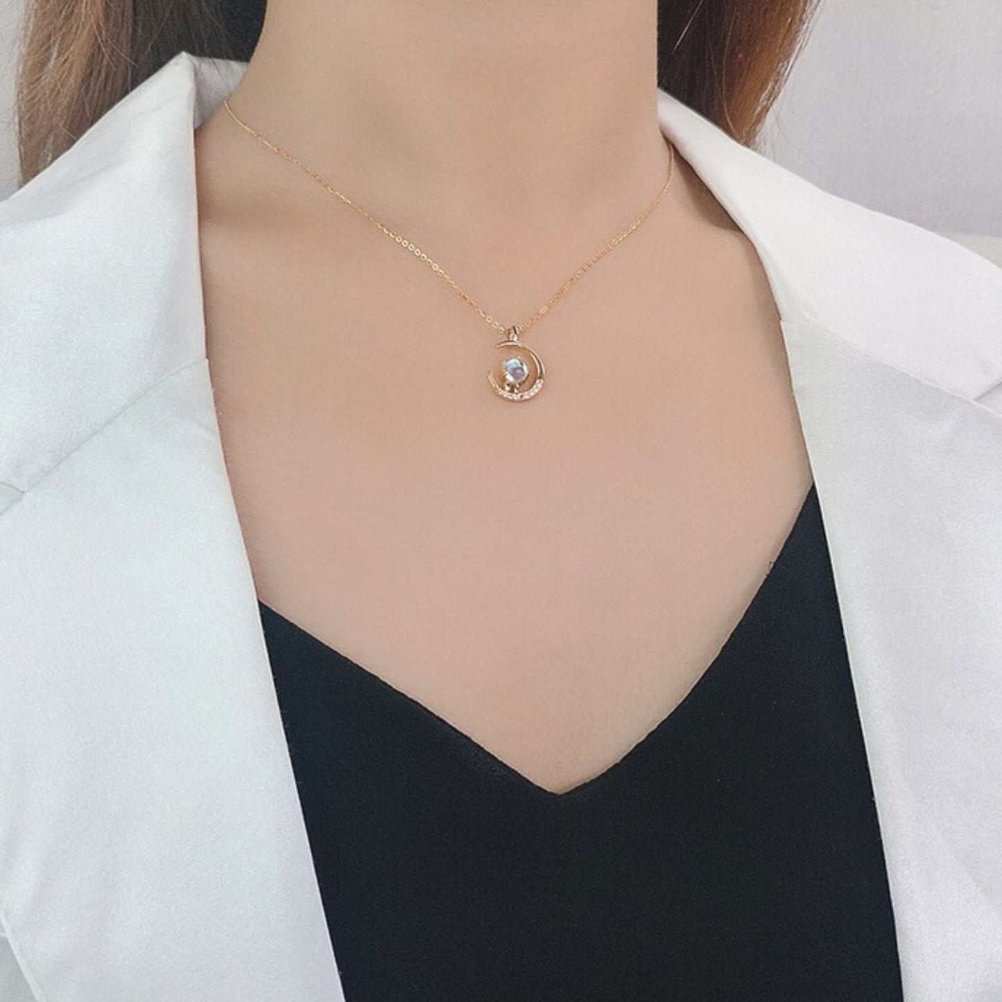 Cat and Moon Necklace (925 Sterling Silver) - Space Mesmerise - Space Gifts | Lamps | Statues | Home Decor