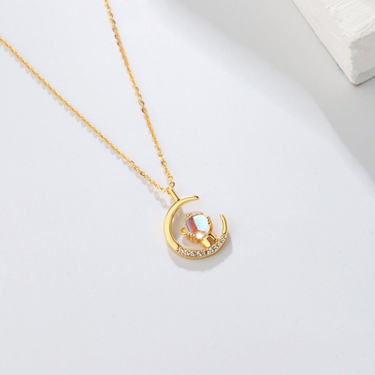 Cat and Moon Necklace (925 Sterling Silver) - Space Mesmerise - Space Gifts | Lamps | Statues | Home Decor
