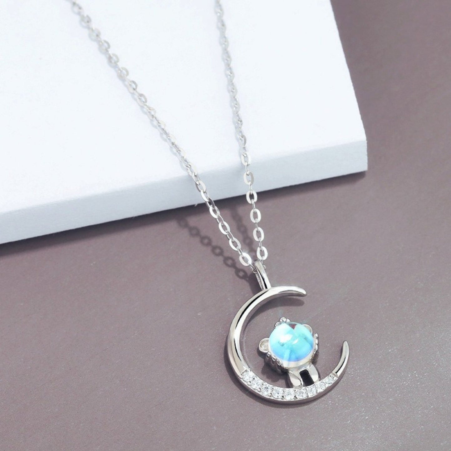 Cat and Moon Necklace (925 Sterling Silver) - Space Mesmerise - Space Gifts | Lamps | Statues | Home Decor