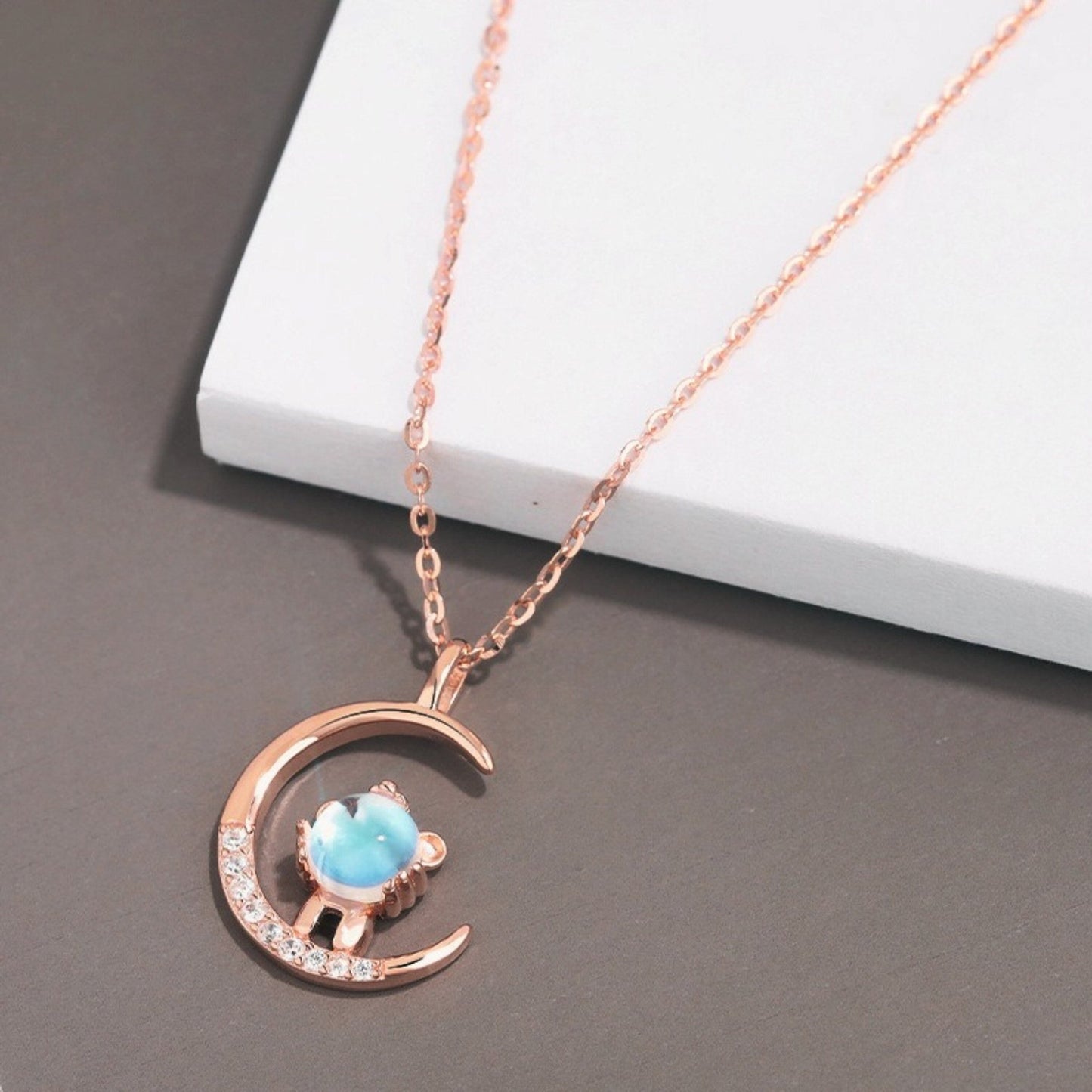 Cat and Moon Necklace (925 Sterling Silver) - Space Mesmerise - Space Gifts | Lamps | Statues | Home Decor