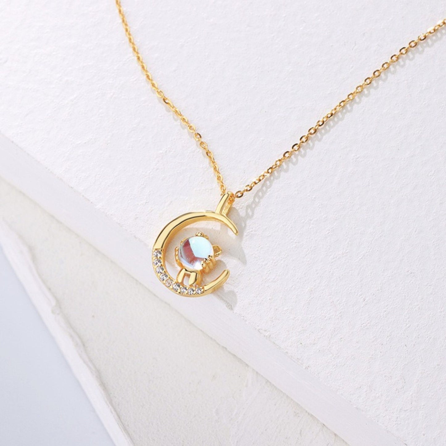 Cat and Moon Necklace (925 Sterling Silver) - Space Mesmerise - Space Gifts | Lamps | Statues | Home Decor