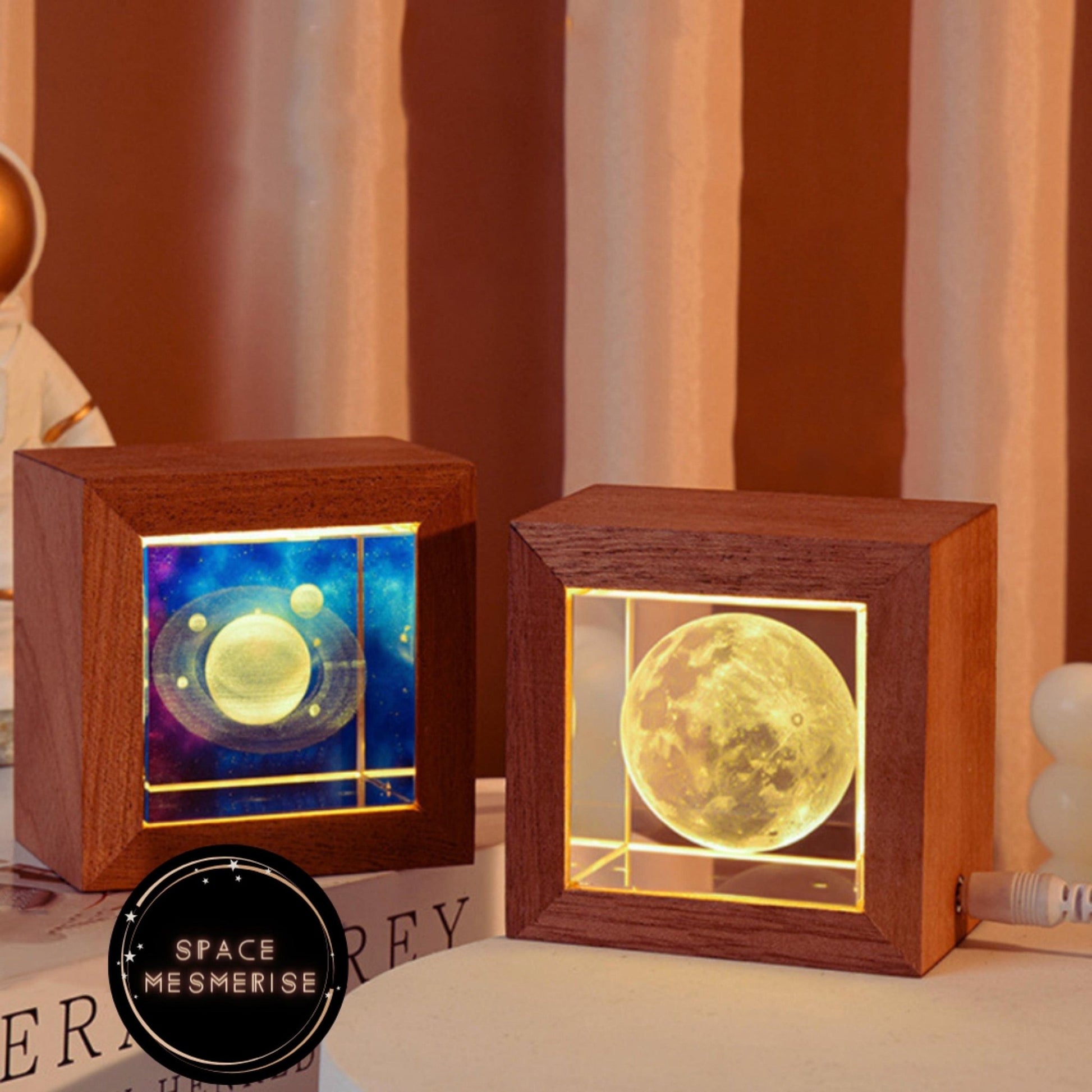 Crystal Lamp with Wooden Frame - Space Mesmerise - Space Gifts | Lamps | Statues | Home Decor