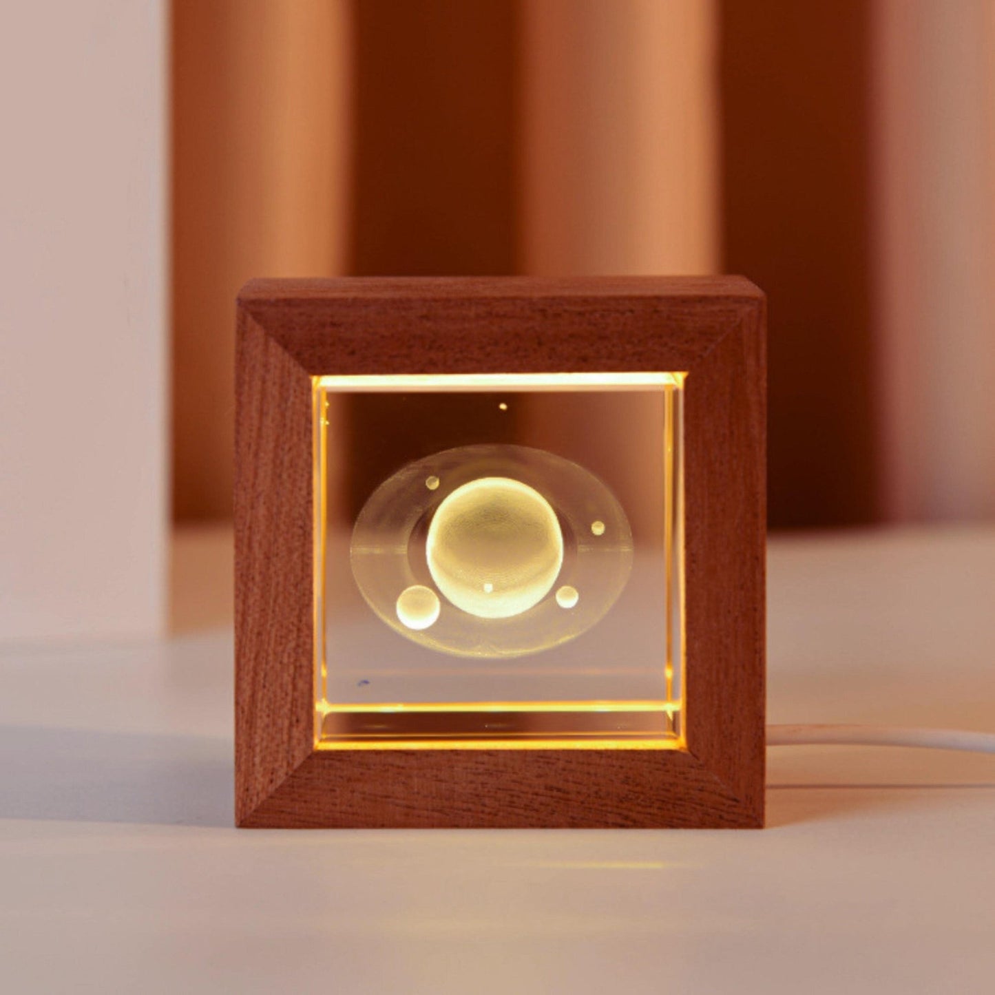 Crystal Lamp with Wooden Frame - Space Mesmerise - Space Gifts | Lamps | Statues | Home Decor