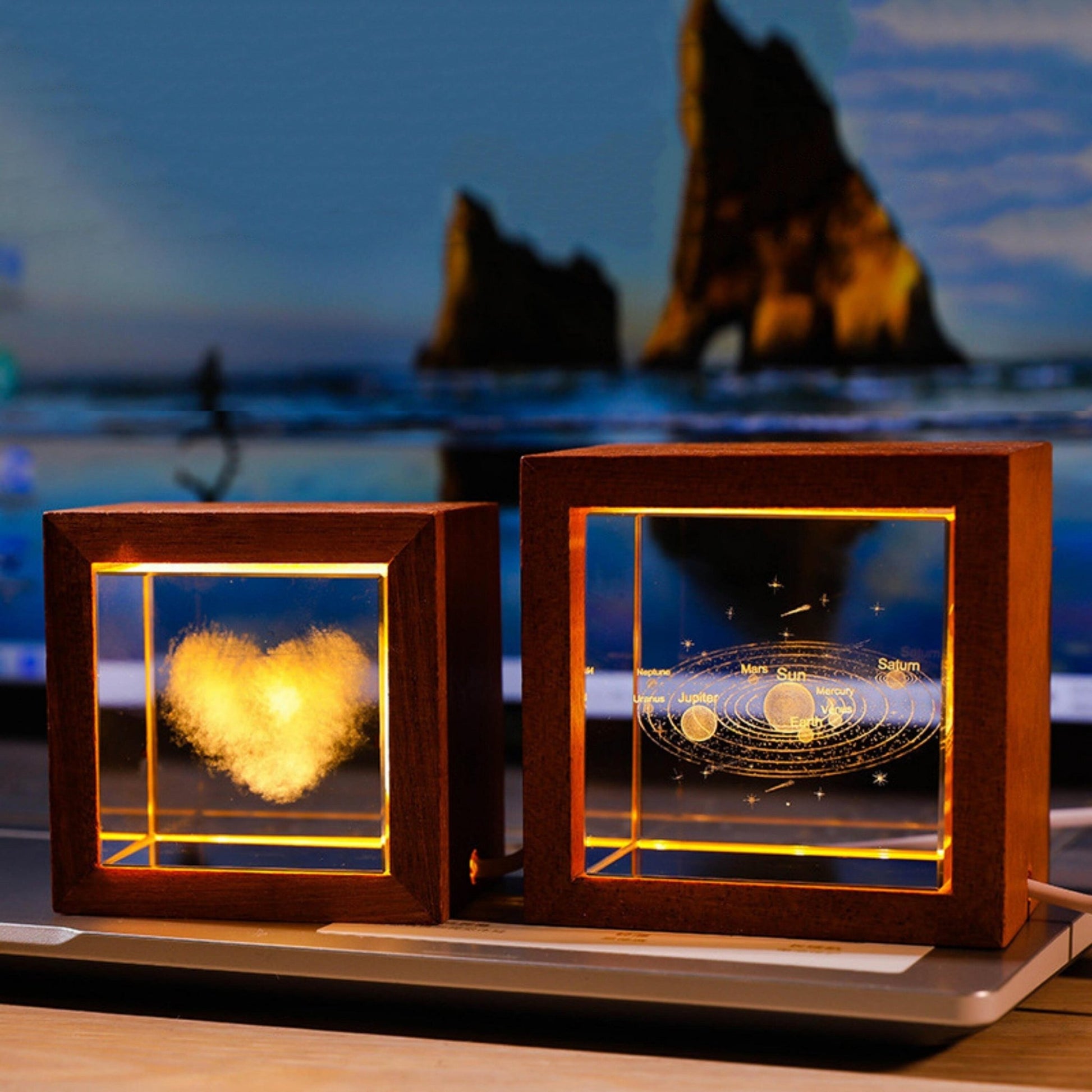 Crystal Lamp with Wooden Frame - Space Mesmerise - Space Gifts | Lamps | Statues | Home Decor