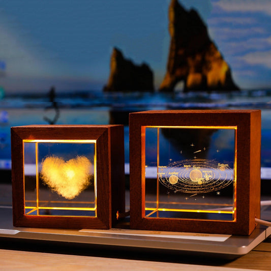 Crystal Lamp with Wooden Frame - Space Mesmerise - Space Gifts | Lamps | Statues | Home Decor
