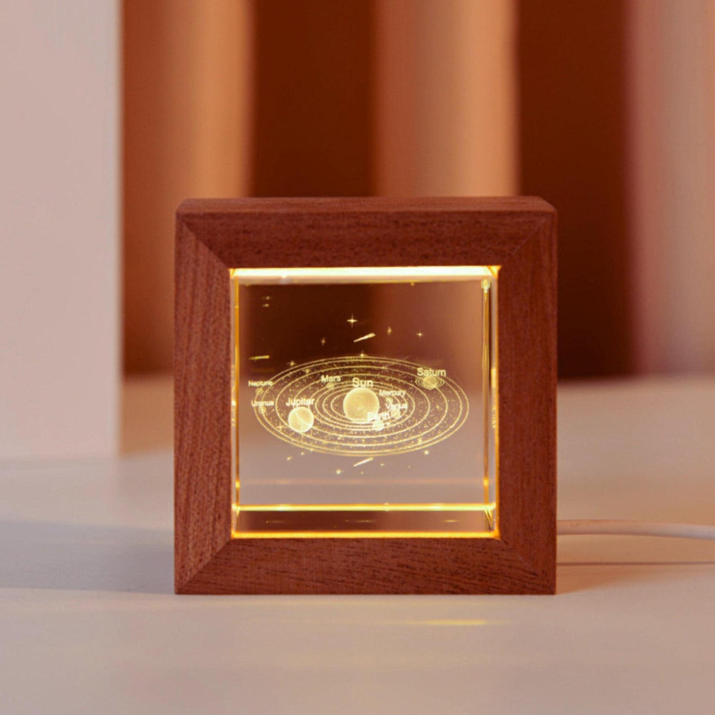 Crystal Lamp with Wooden Frame - Space Mesmerise - Space Gifts | Lamps | Statues | Home Decor