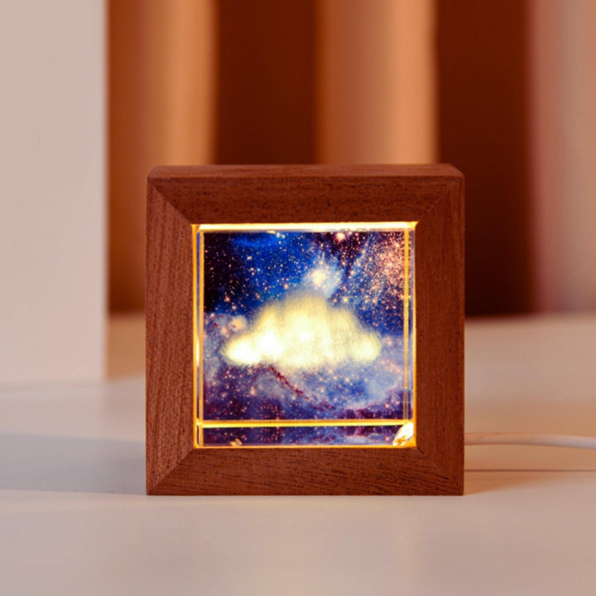 Crystal Lamp with Wooden Frame with Background - Space Mesmerise - Space Gifts | Lamps | Statues | Home Decor
