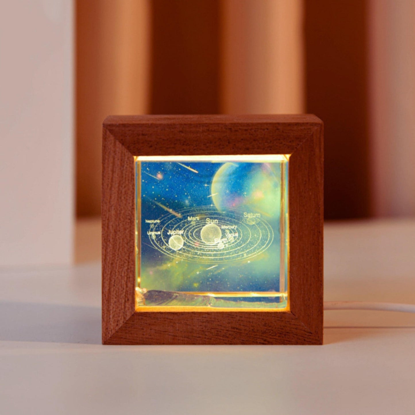 Crystal Lamp with Wooden Frame with Background - Space Mesmerise - Space Gifts | Lamps | Statues | Home Decor