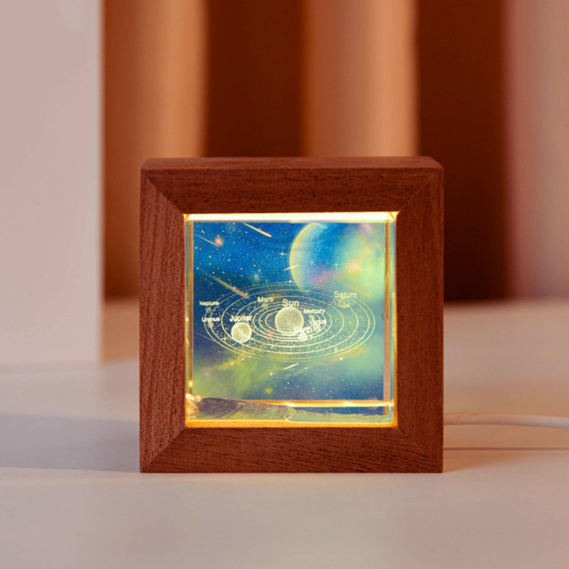 Crystal Lamp with Wooden Frame with Background - Space Mesmerise - Space Gifts | Lamps | Statues | Home Decor