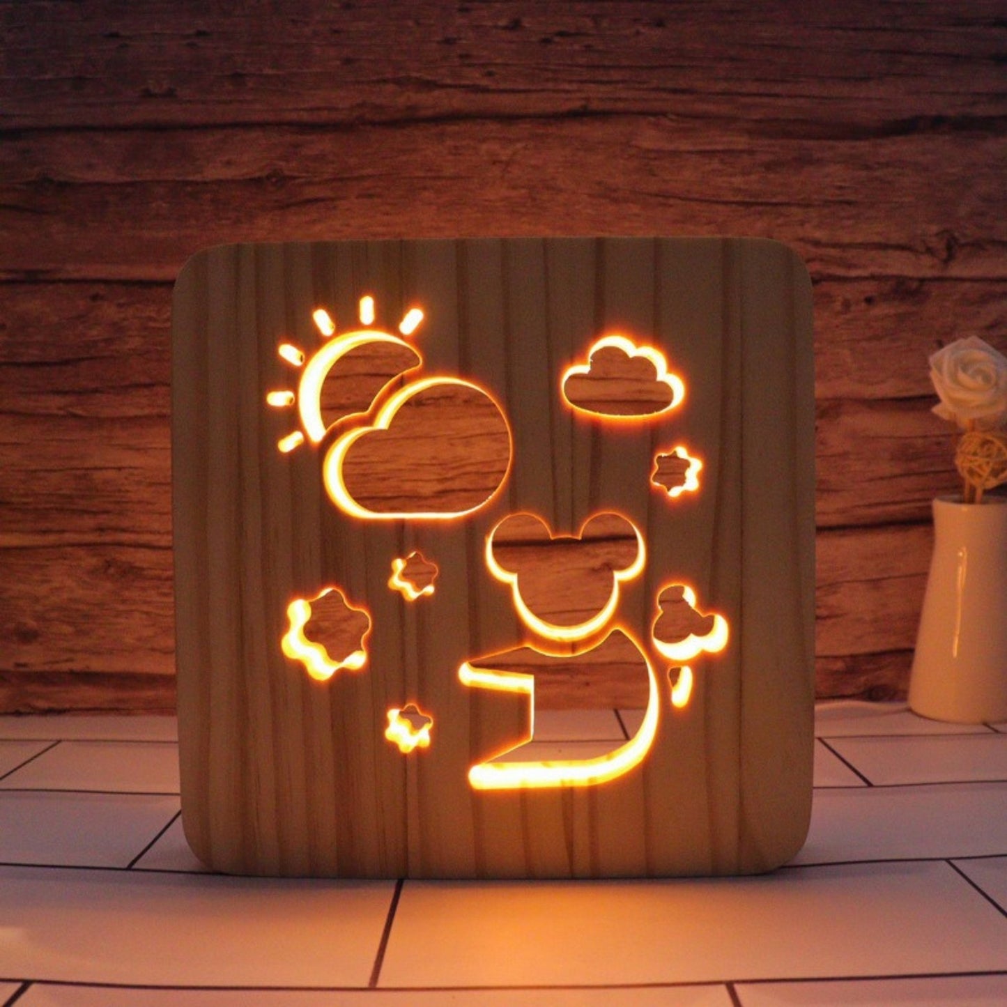 Minimalist Wooden Nursery Night Light - Space Mesmerise - Space Gifts | Lamps | Statues | Home Decor