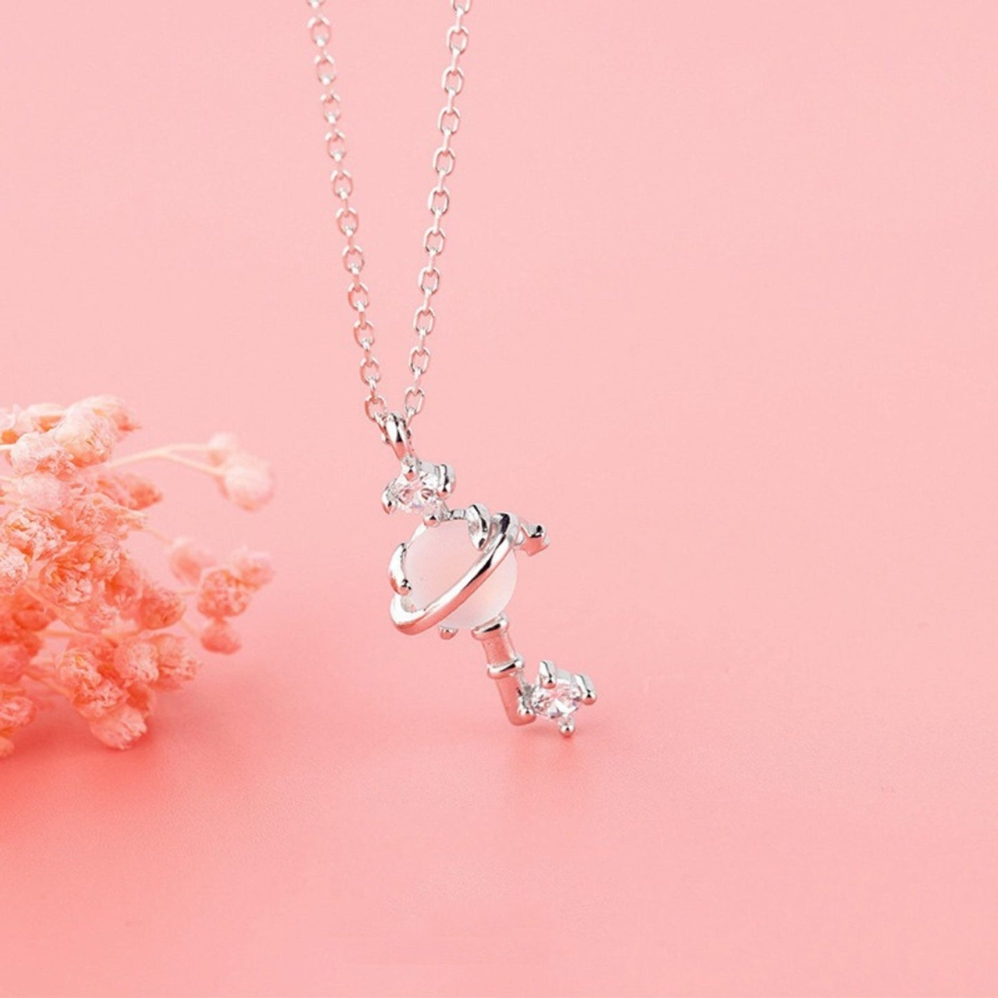 Planet and Key Necklace (925 Sterling Silver) - Space Mesmerise - Space Gifts | Lamps | Statues | Home Decor