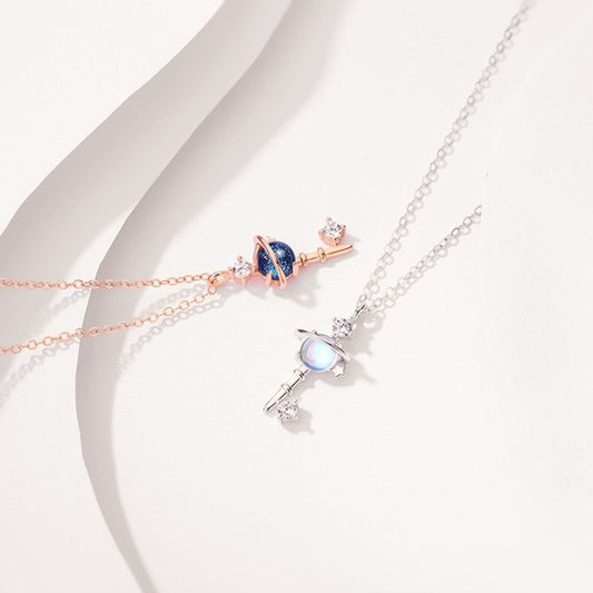 Planet and Key Necklace (925 Sterling Silver) - Space Mesmerise - Space Gifts | Lamps | Statues | Home Decor