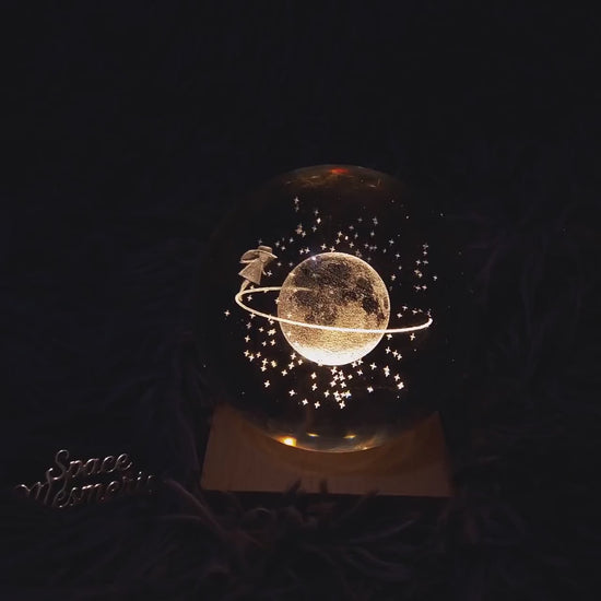Mesmerising Crystal Space, Stars, Moon, Earth Globe Space Lamp | Nightlight (Warm Light) | Comes with Gift Wrapping Box