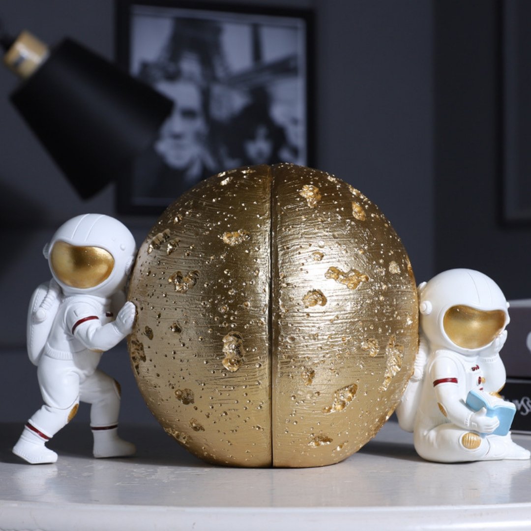 Astronaut and Moon Bookends (Set of 2) - Space Mesmerise - Space Gifts | Lamps | Statues | Home Decor