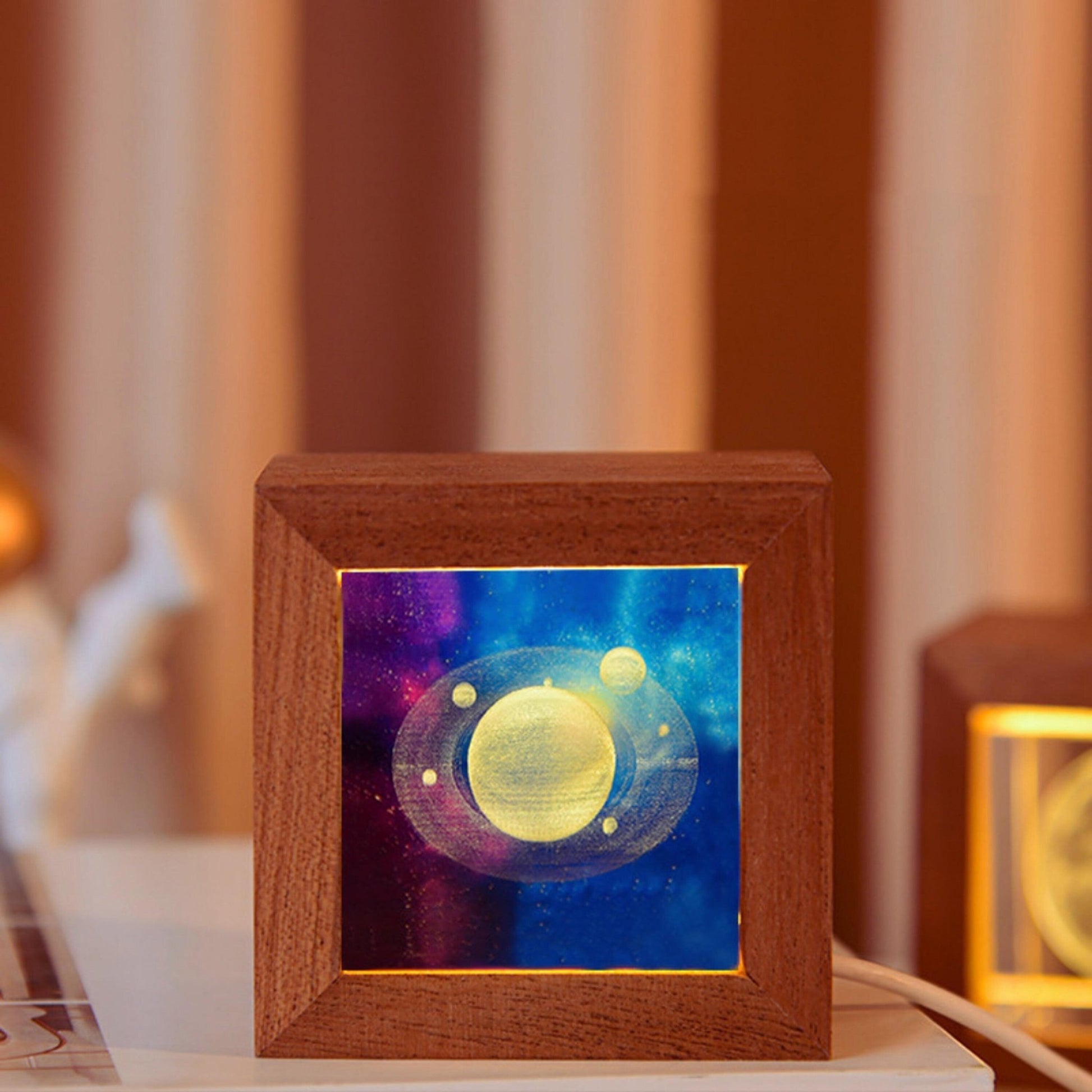 Crystal Lamp with Wooden Frame with Background - Space Mesmerise - Space Gifts | Lamps | Statues | Home Decor