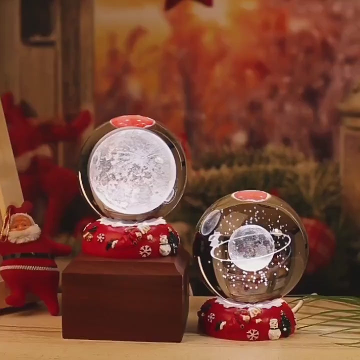 Christmas Snow Globe Space Themed Lamp -  Crystal Globe | Christmas Gift, New Years Gift, Crystal Nightlight | Christmas Edition