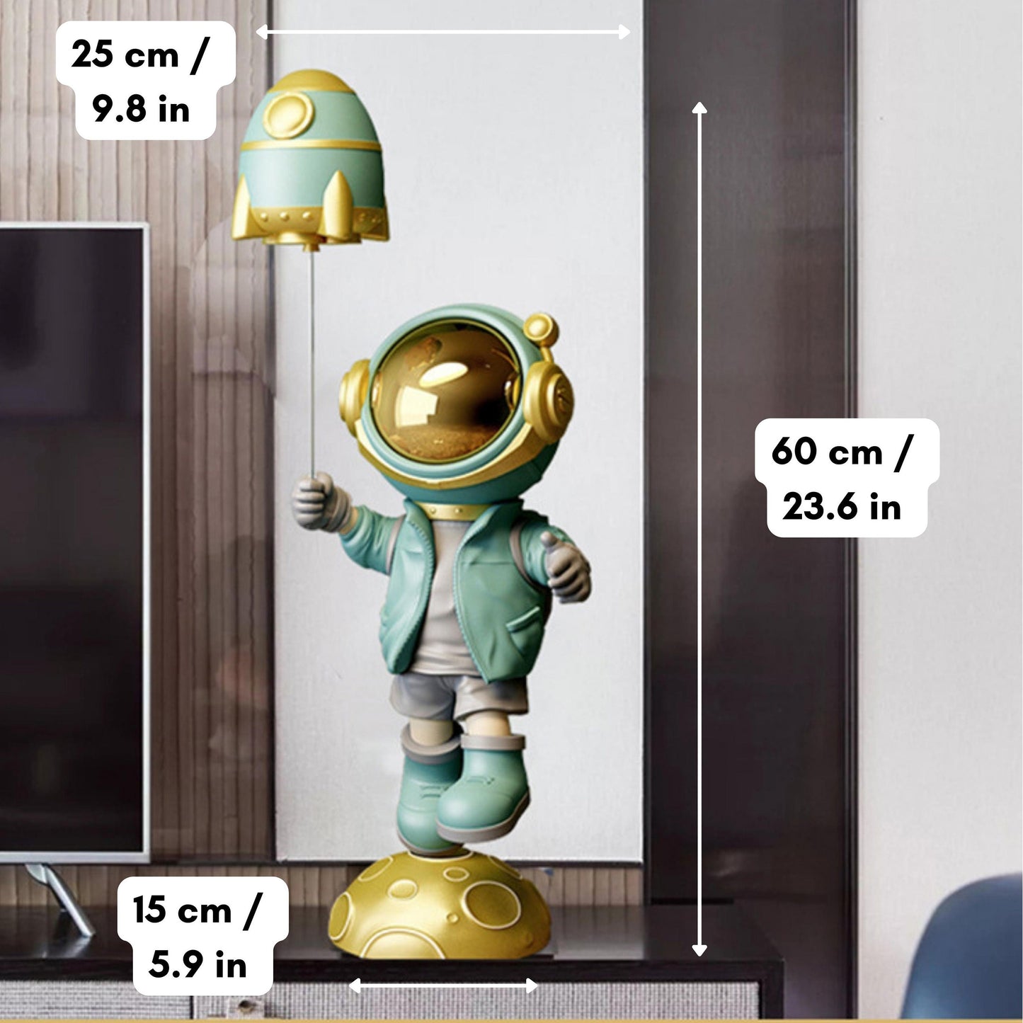 Astronaut Holding a Rocket Balloon Statue - Space Mesmerise - Space Gifts | Lamps | Statues | Home Decor